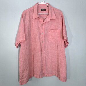 Orvis Linen Short Sleeve Orange Button Down Shirt Size XXL